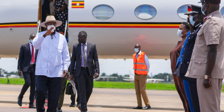 PRESIDENT MUSEVENI RETURNS FROM ARUSHA